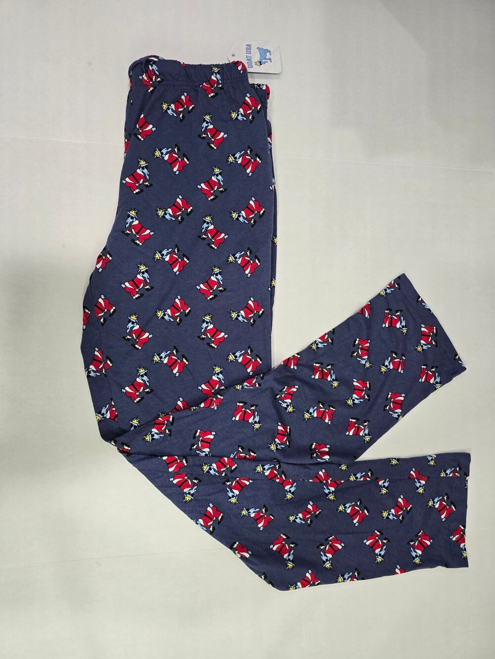 NWT GOAT USA Adult Small Santa Goat Christmas Pajama Pants Navy Holiday Print